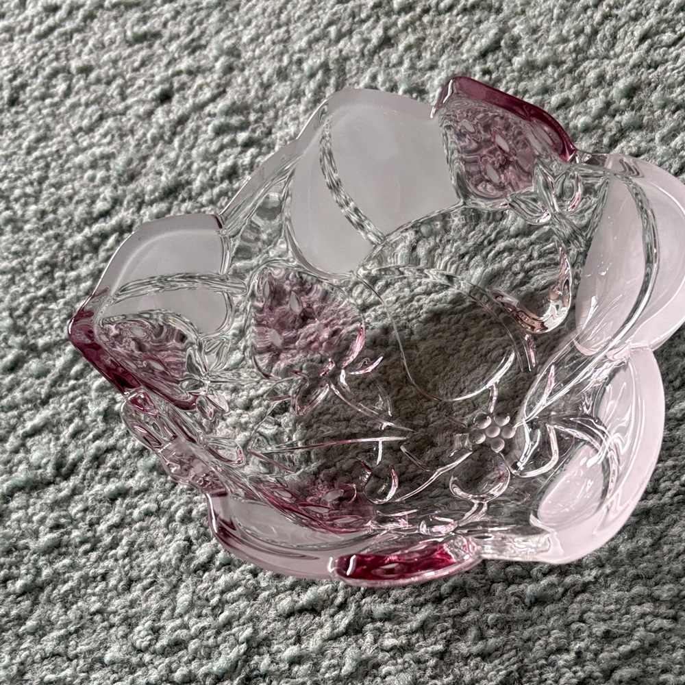 Studio Nova Pink-Trim Clear Floral Glass Serving Bowl